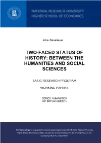 'Two-Faced Status of History: Between the Humanities and Social