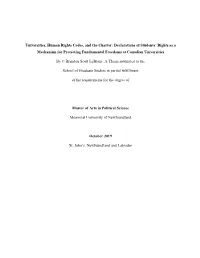 Universities, Human Rights Codes, and the Charter: Declarations of Students’ Rights As a Mechanism for Protecting Fundamental Freedoms at Canadian Universities