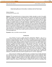 Urban-Serving Research Universities: Institutions for the Public Good