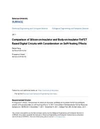 Comparison of Silicon-On-Insulator and Body-On-Insulator Finfet Based Digital Circuits with Consideration on Self-Heating Effects
