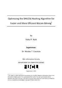 Optimising the SHA256 Hashing Algorithm for Faster & More Efficient Bitcoin Mining