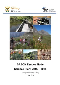 SAEON Fynbos Node Science Plan: 2016 – 2018