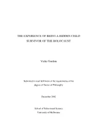The Experience of Being a Hidden Child Survivor of the Holocaust