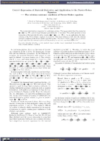 Correct Expression of Material Derivative and Application to the Navier-Stokes Equation —– the Solution Existence Condition of Navier-Stokes Equation
