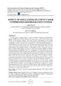 Effect of Insulations on Cop in Vapor Compression Refrigeration System