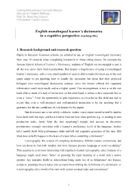 English Monolingual Learner's Dictionaries in a Cognitive Perspective