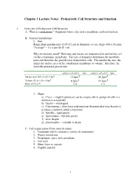 Chapter 3 Lecture Notes: Prokaryotic Cell Structure and Function