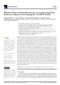 Radiative Effect and Mixing Processes of a Long-Lasting Dust Event Over Athens, Greece, During the COVID-19 Period