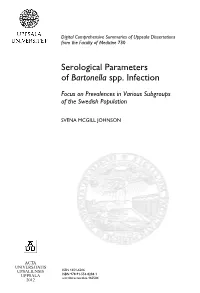 Serological Parameters of Bartonella Spp. Infection