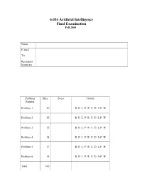 6.034 Artificial Intelligence Final Examination Fall 2000