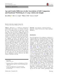Age and Gender Differences in the Associations of Self-Compassion and Emotional Well-Being in a Large Adolescent Sample
