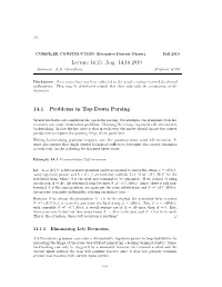 Aug. 14,16 2019 14.1 Problems in Top-Down Parsing