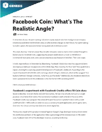 Facebook Coin: What's the Realistic Angle?
