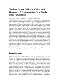 Nuclear Power Policy in China and Germany-A Comparative Case Study After Fukushima