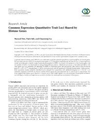 Research Article Common Expression Quantitative Trait Loci Shared by Histone Genes