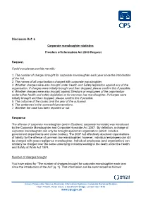 Corporate Manslaughter Statistics