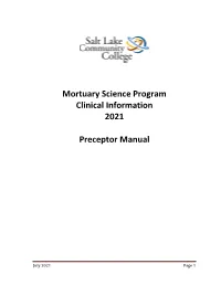 Mortuary Science Program Clinical Information 2021 Preceptor Manual