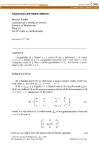 Polynomials and Hankel Matrices