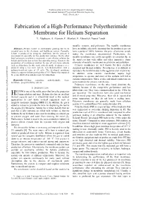 Fabrication of a High-Performance Polyetherimide Membrane for Helium Separation Y