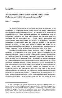 "Mente Teatrale: Andrea Calmo and the Victory of the Performance Text in Cinquecento Commedia"