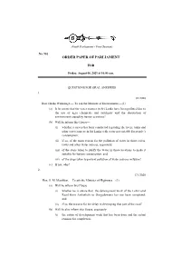 Order Paper of August 06, 2021