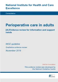 Perioperative Care in Adults [A] Evidence Review for Information and Support Needs