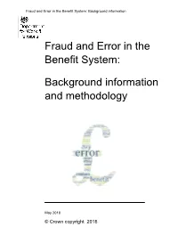 Fraud and Error in the Benefit System: Background Information