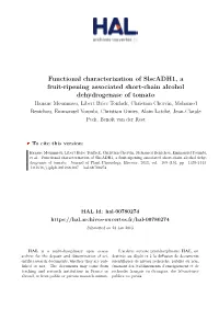 Functional Characterization of Slscadh1, a Fruit-Ripening Associated Short-Chain Alcohol Dehydrogenase of Tomato