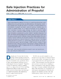 Safe Injection Practices for Administration of Propofol