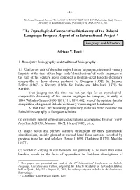 The Etymological-Comparative Dictionary of the Balochi Language: Progress Report of an International Project 1