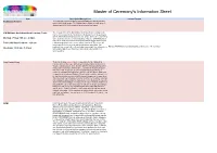 Master of Ceremony's Information Sheet