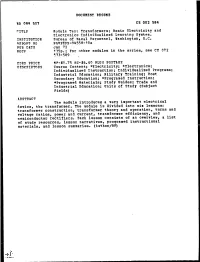 Module Ten: Transformers; Basic Electricity and Electronics Individualized Learning System