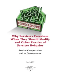 Why Servicers Foreclose When They Should Modify and Other Puzzles of Servicer Behavior
