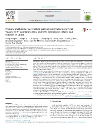 IPV) Is Immunogenic and Well-Tolerated in Infants and Toddlers in China
