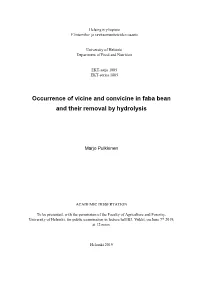 Occurrence of Vicine and Convicine in Faba Bean and Their Removal by Hydrolysis