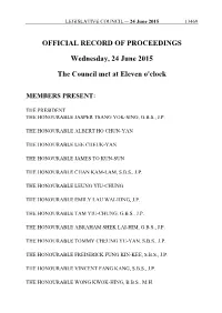 OFFICIAL RECORD of PROCEEDINGS Wednesday, 24