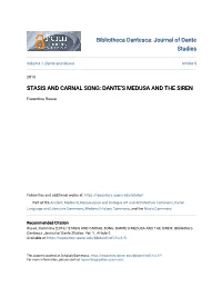 Stasis and Carnal Song: Dante's Medusa and the Siren