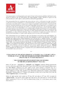 *** CONCLUSION of the OPTION PERIOD of AUTOGRILL S.P.A.'S