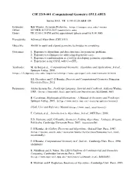 CSE 5319-001 (Computational Geometry) SYLLABUS