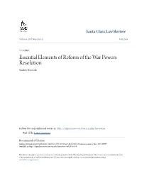 Essential Elements of Reform of the War Powers Resolution Mark L