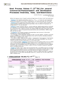 For Several Commercial Pasteurization and Sterilization Processes: Overview, Uses, and Restrictions