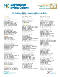 M3 Challenge 2019 — Registered Teams by State Schools Listed Twice Have Two Registered Teams