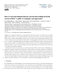How to Represent Human Behavior and Decision Making in Earth System Models?