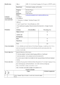 Identification Subject AZLL 103, Azerbaijani Language for Foreigners (6 ECST Credits)