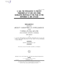 S. 1448, the Intelligence to Prevent Terrorism Act of 2001 and Other Legislative Proposals in the Wake of the September 11, 2001 Attacks