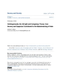 Whitegenocide, the Alt-Right and Conspiracy Theory: How Secrecy and Suspicion Contributed to the Mainstreaming of Hate