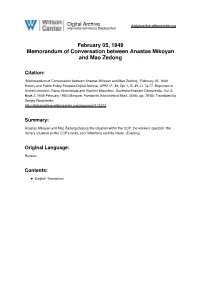 05-02-1949 Memorandum of Conversation Between Anastas
