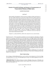 Denial of Causality by Hume and Answer of Commentators of Transcendent Wisdom of Mulla Sadra