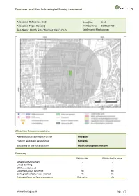 Doncaster Local Plan: Archaeological Scoping Assessment Allocation Reference