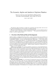 The Geometry, Algebra and Analysis of Algebraic Numbers